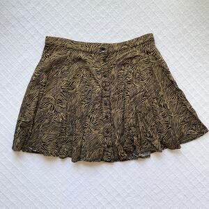 Urban Outfitters Zebra Print Mini Skirt Tan Black Button Front Flowy Skater